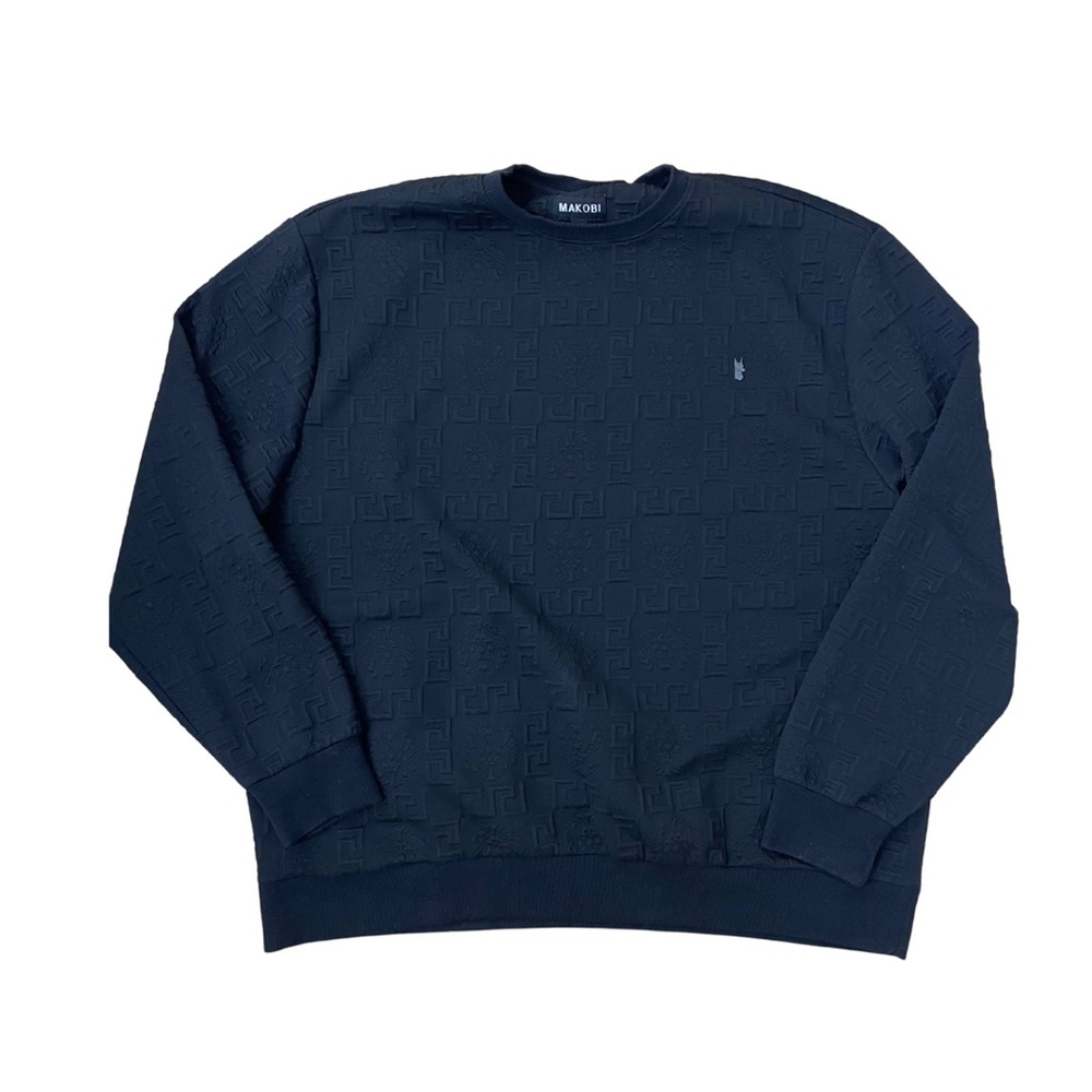 Makobi M4232 Bianchi Jacquard Crewneck Sweatshirt Size 3XL Black Embossed Print - Picture 2 of 14